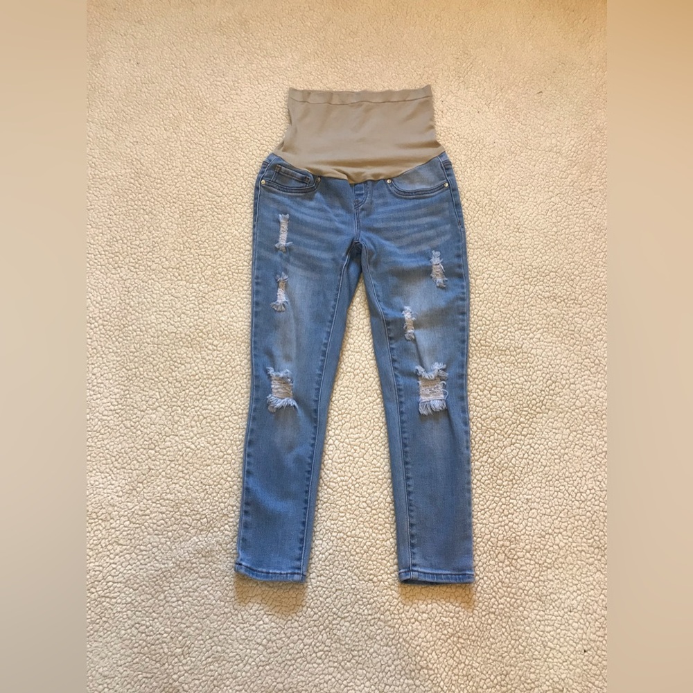 Blue Savvy Maternity Stretch Skinny Crop Jegging Distress Denim Jean Pants Ladie - Picture 5 of 11